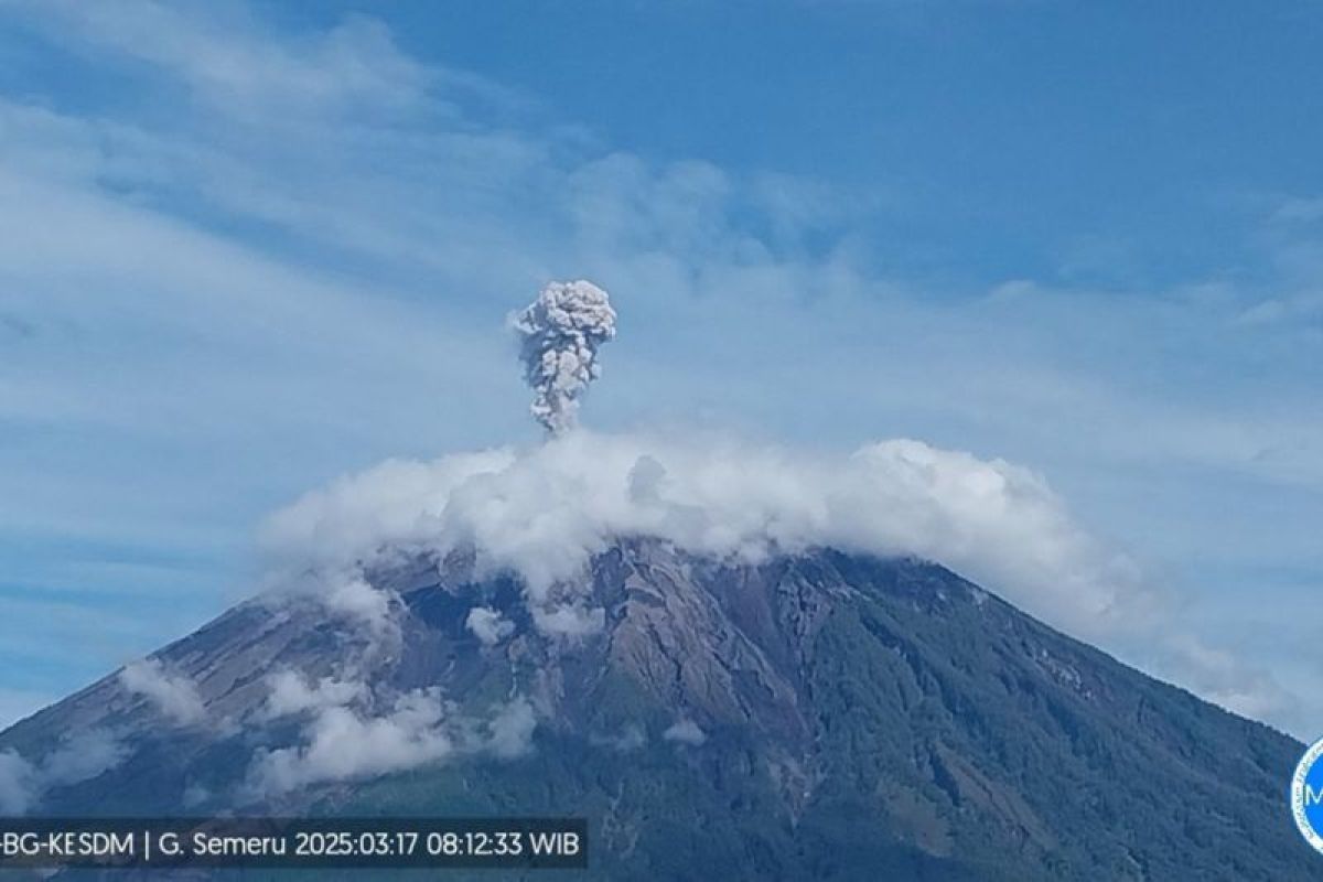 Gunung Semeru alami erupsi enam kali Senin pagi, tinggi letusan hingga 1 km