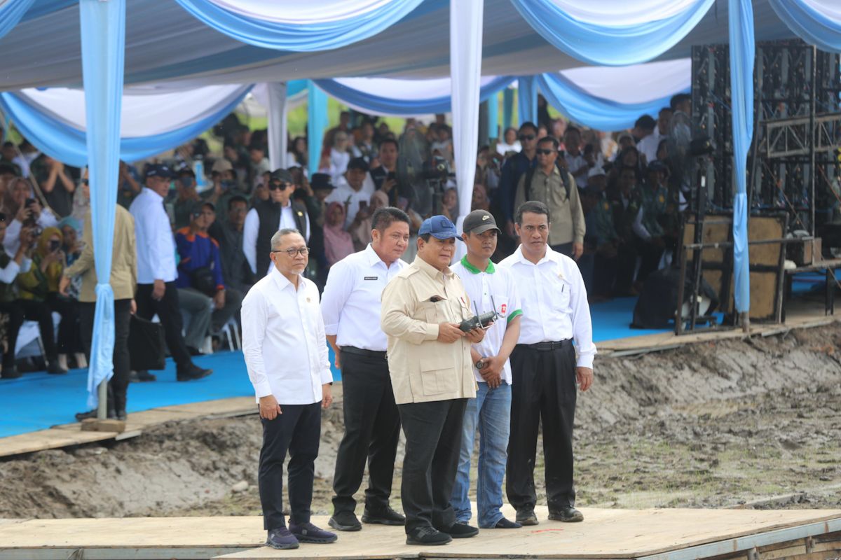 Mentan dampingi Presiden Prabowo tanam padi serentak di 14 provinsi