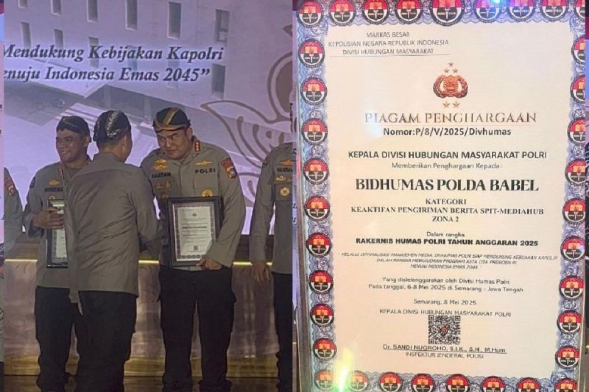 Humas Polda Babel raih penghargaan kategori keaktifan pengiriman berita SPIT-Mediahub Zona 2