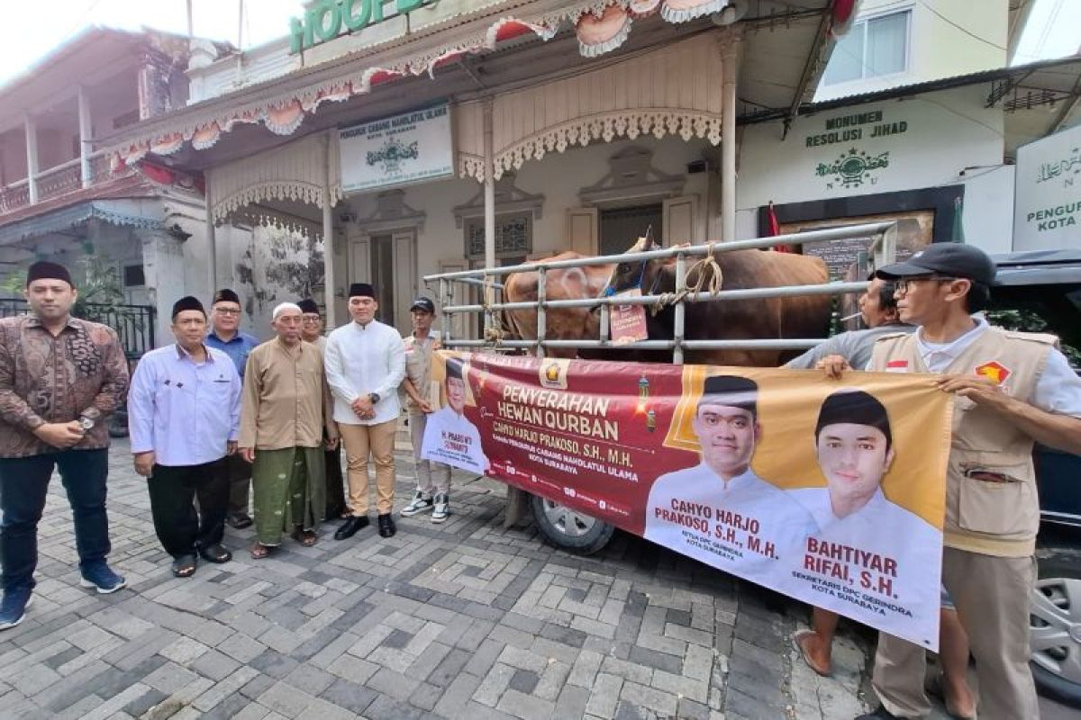 DPC Gerindra Surabaya serahkan satu ekor sapi kurban ke PCNU