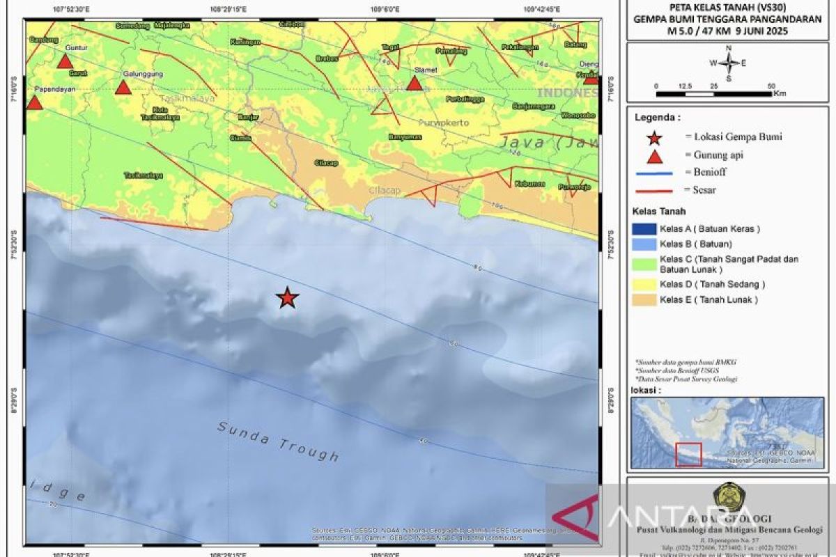 Analisis resmi Badan Geologi: Gempa Magnitudo 5,0 di Pangandaran tak picu tsunami