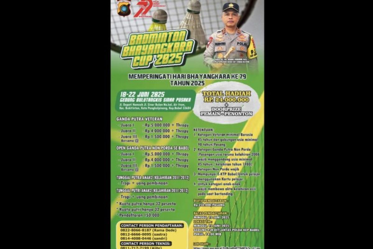 Polda Babel gelar turnamen badminton Bhayangkara Cup 2025, Ayo daftar segera!