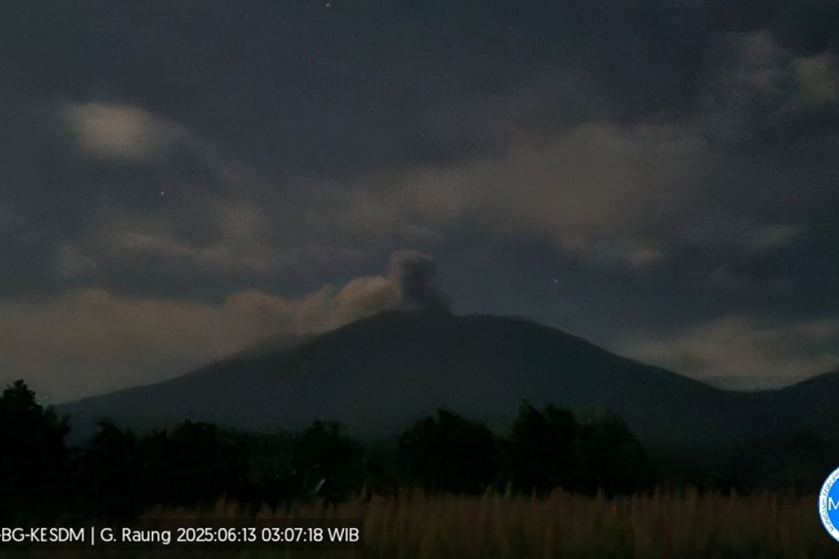Gunung Raung dua kali erupsi dengan letusan hingga 900 meter