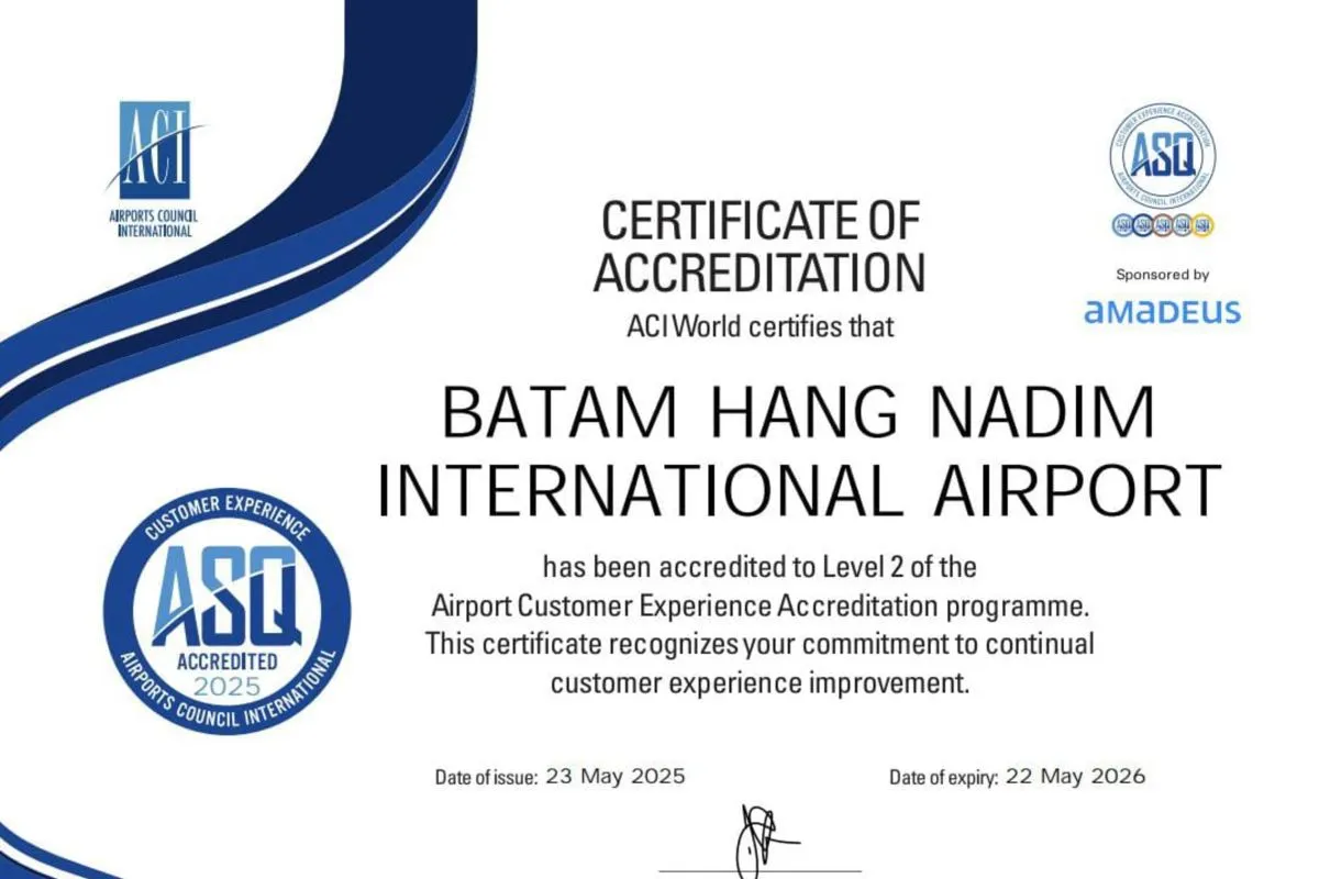 Hang Nadim Batam raih akreditasi Pengalaman Pelanggan level 2 dari ACI