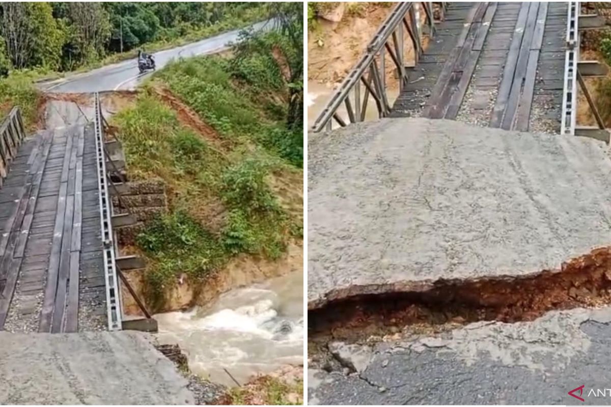 Jembatan penghubung dua desa di Leihitu ambrol akibat hujan deras