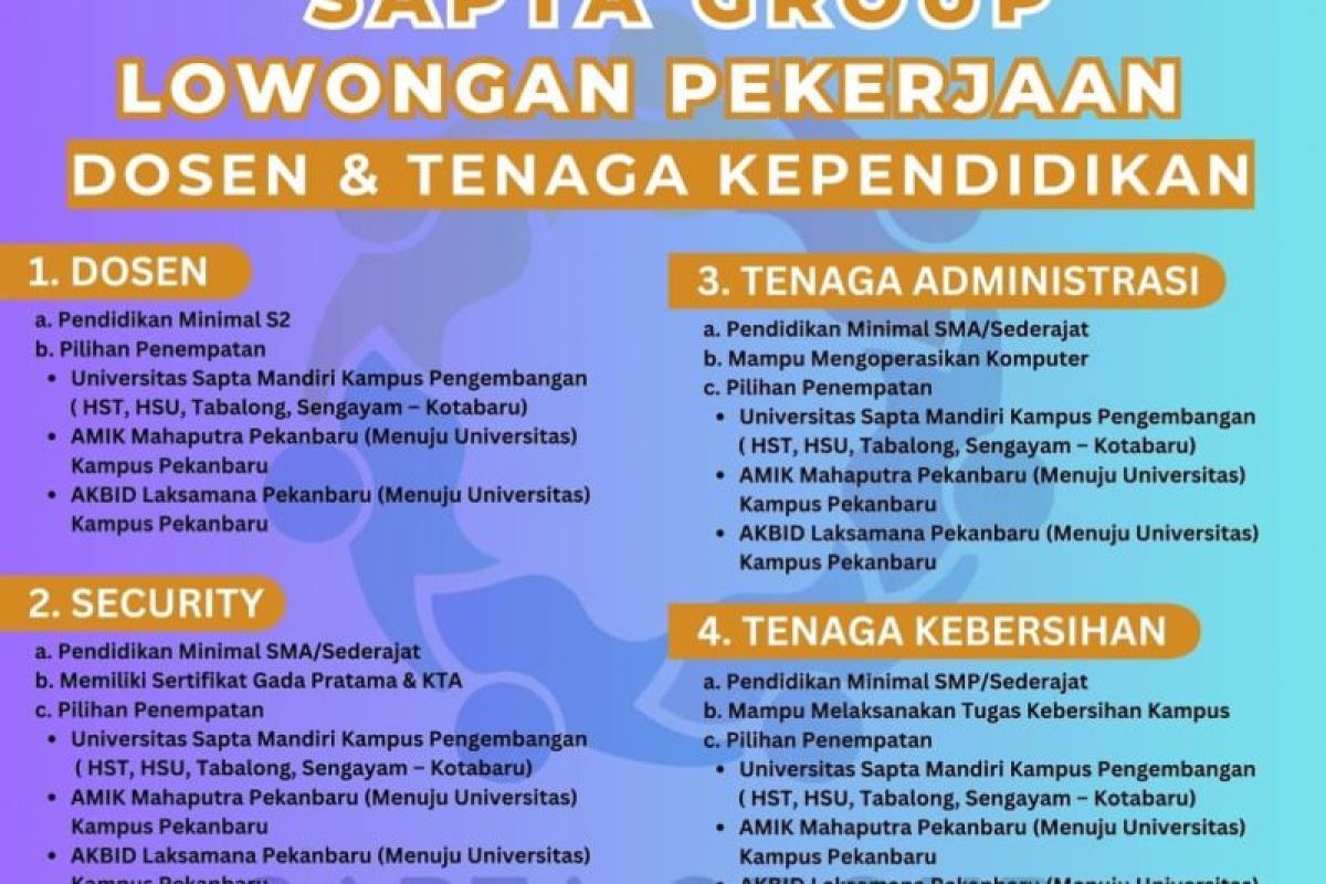 Sapta Group-Univsm Balangan buka lowongan kerja dosen