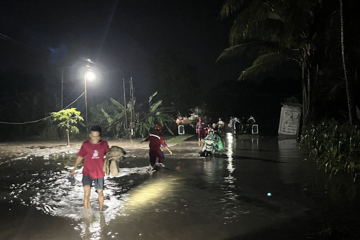 Damkarmat Lamsel bantu warga seberangi banjir