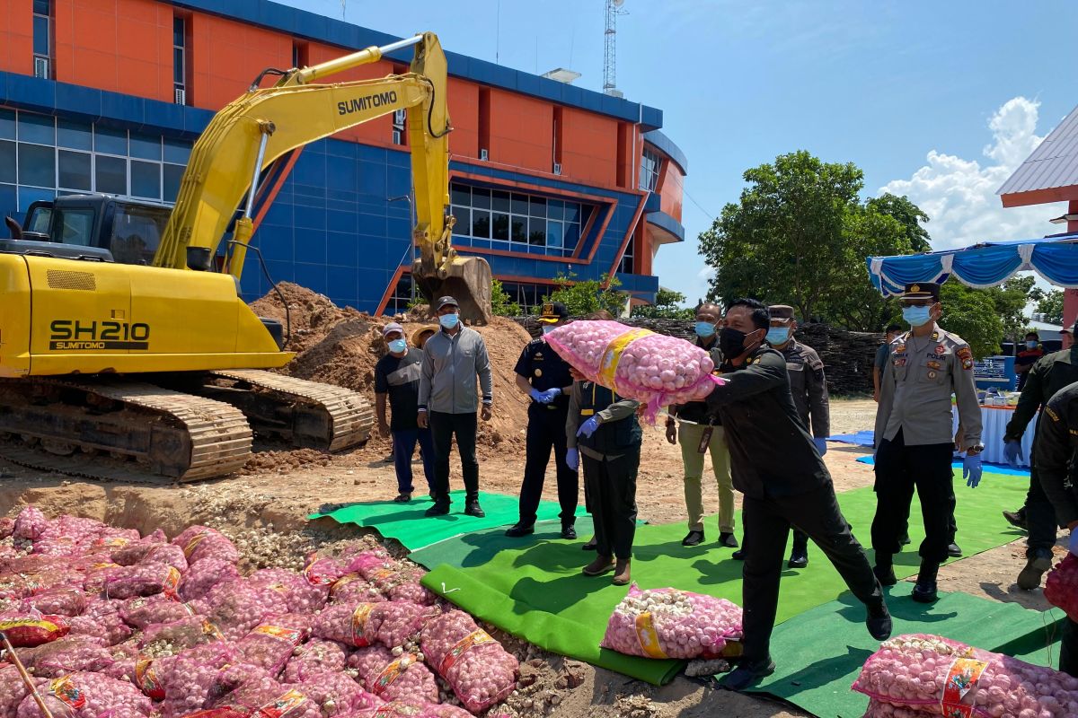 Karantina dan Bea Cukai Kepri musnahkan puluhan ton bawang ilegal