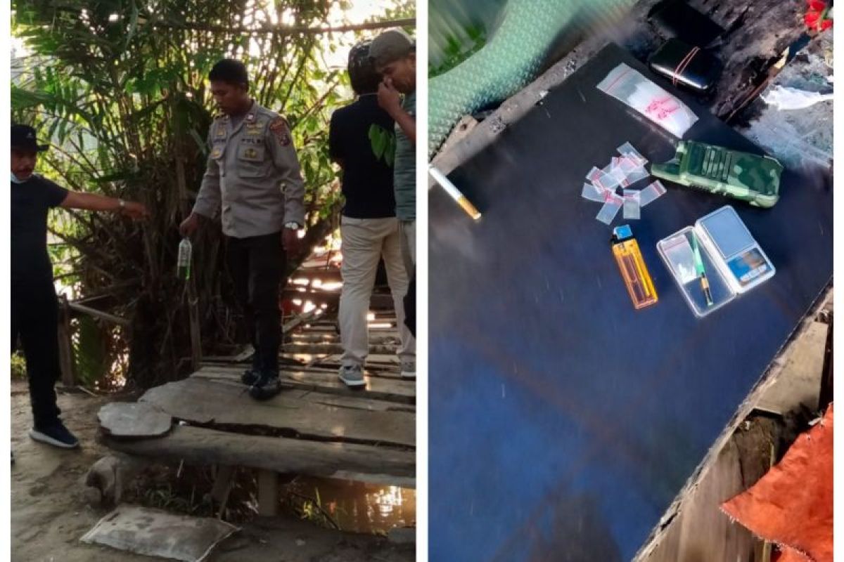 Polsek Tanjung Pura gerebek sarang narkoba di lahan sawit pinggir sungai Desa Pekubuan