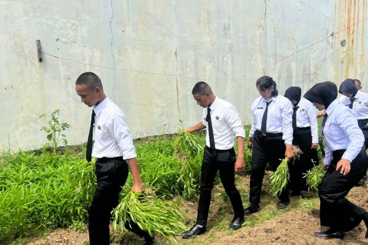 Rutan Batam panen 150 kg kangkung, untuk dukung ketahanan pangan nasional