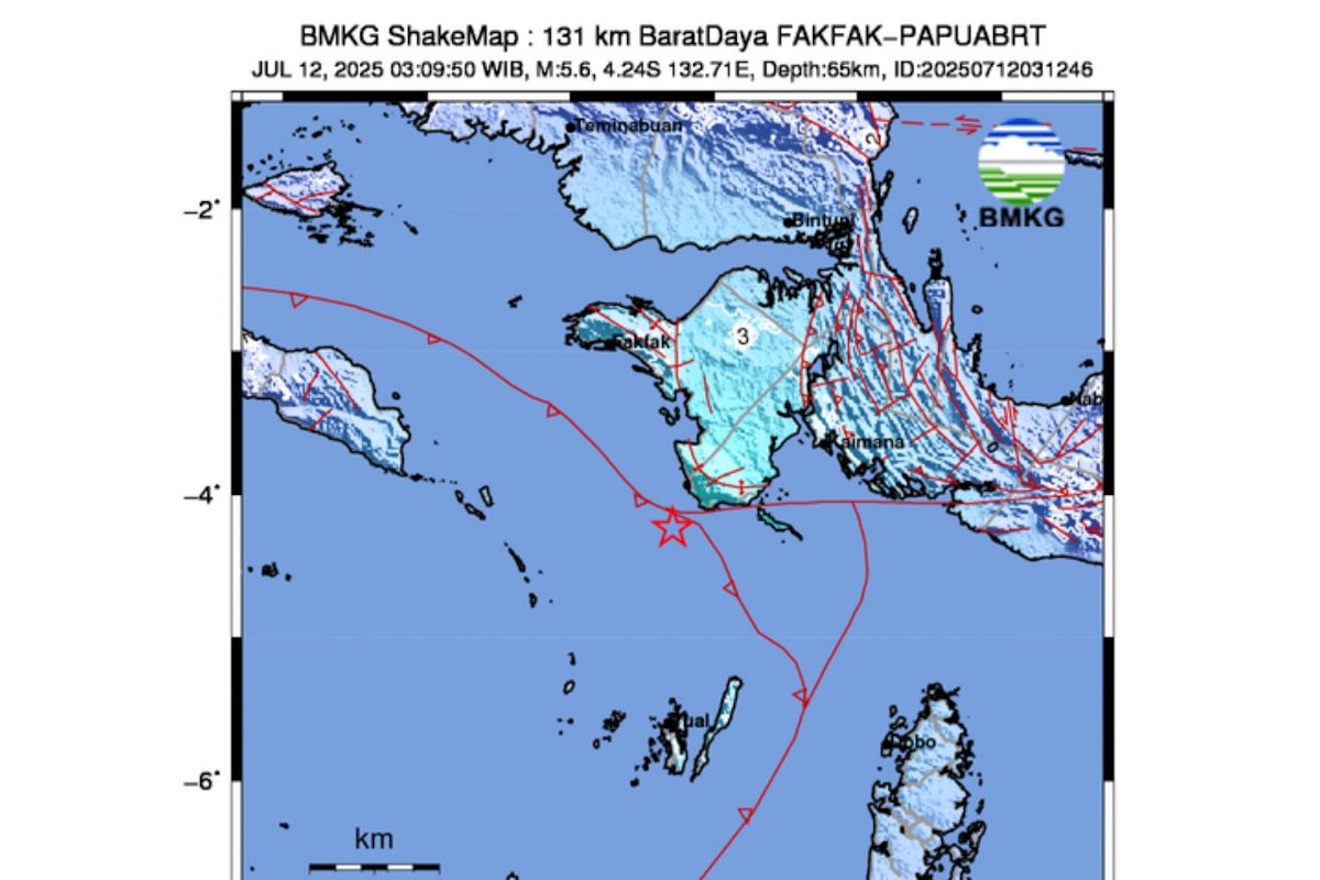 Gempa magnitudo 5,6 guncang barat daya Fakfak
