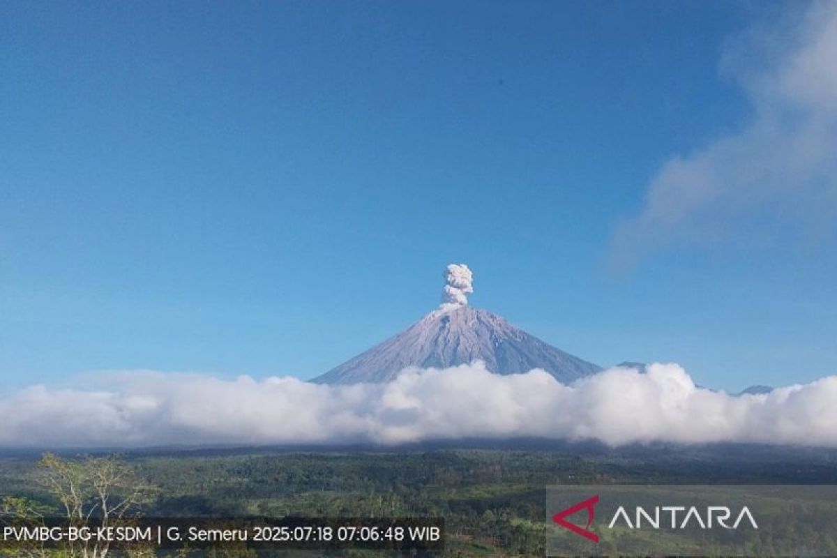 Gunung Semeru lima kali erupsi dengan tinggi letusan 700 meter