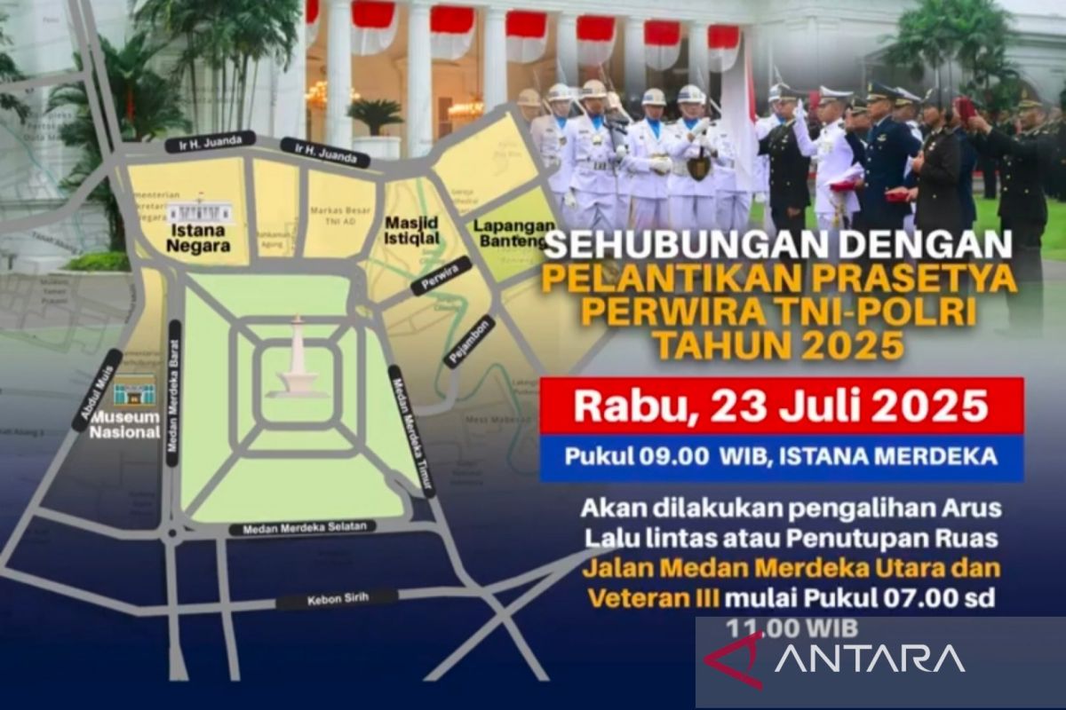 Ada pengalihan lalu lintas saat pelantikan perwira TNI-Polri besok