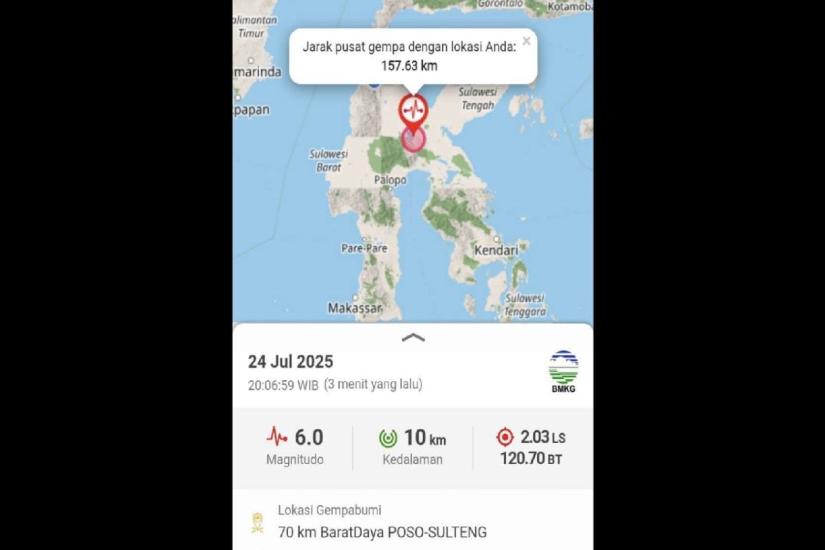 Gempa magnitudo 6,0 guncang Poso