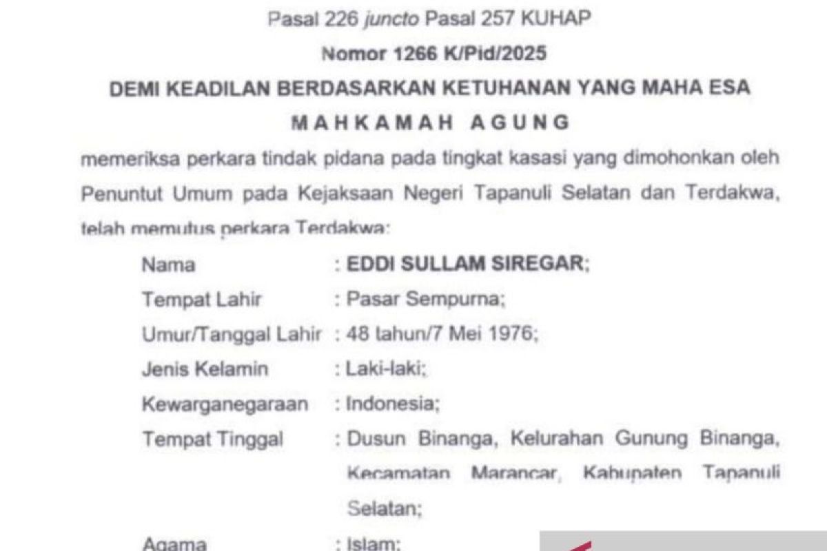 MA tolak kasasi, Anggota DPRD Tapsel tetap aktif meski berstatus terpidana