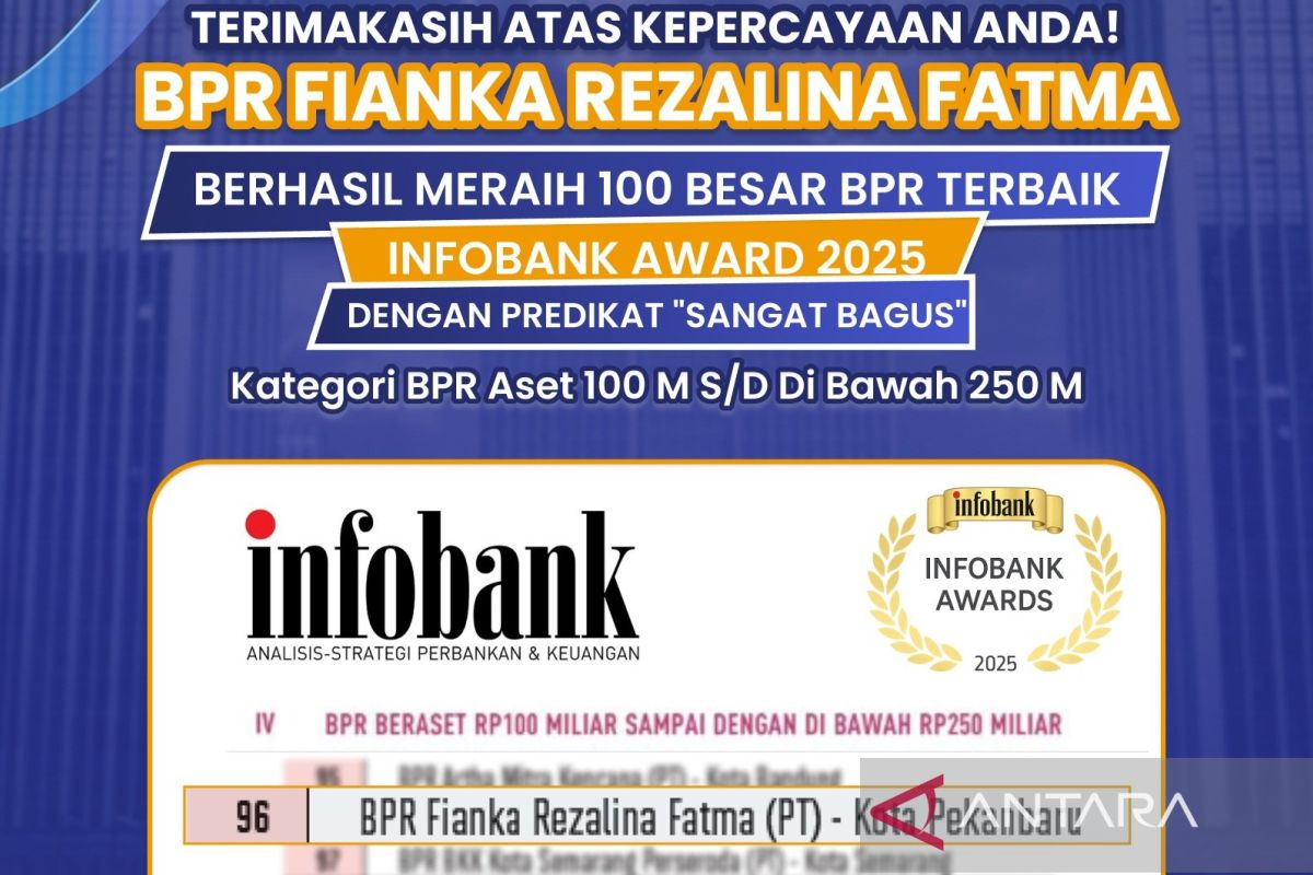 Harumkan Riau, BPR Fianka Rezalina Fatma masuk 100 besar BPR Terbaik di Infobank Award 2025