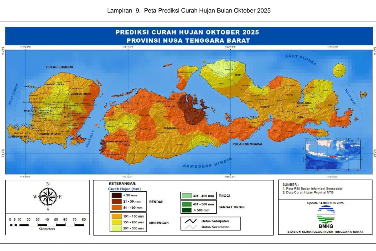 BMKG memprakirakan hujan kategori menengah di NTB terjadi mulai Oktober