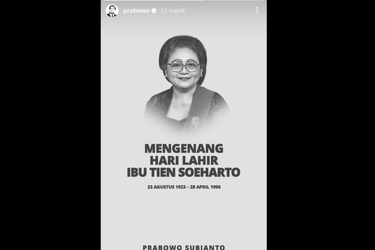 Prabowo unggah potret Ibu Tien Soeharto di akun Instagramnya