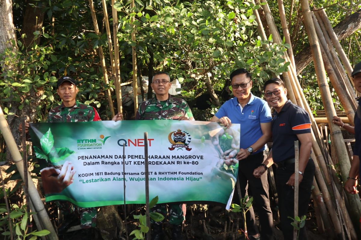 Kodim Badung dan QNET tanam 4.000 mangrove lindungi pesisir Bali