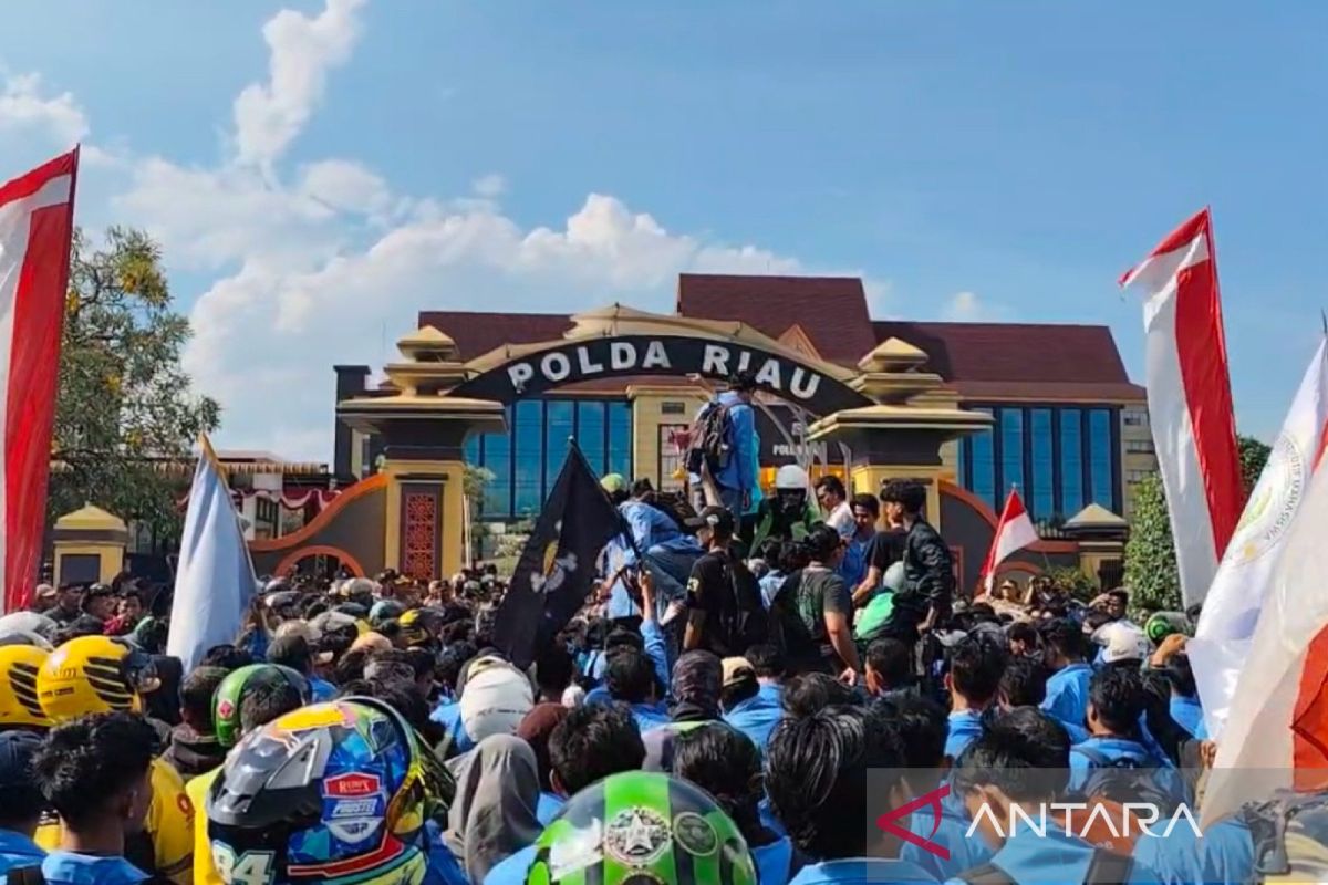 Ratusan ojol geruduk Mapolda Riau usai rekannya dilindas rantis Brimob
