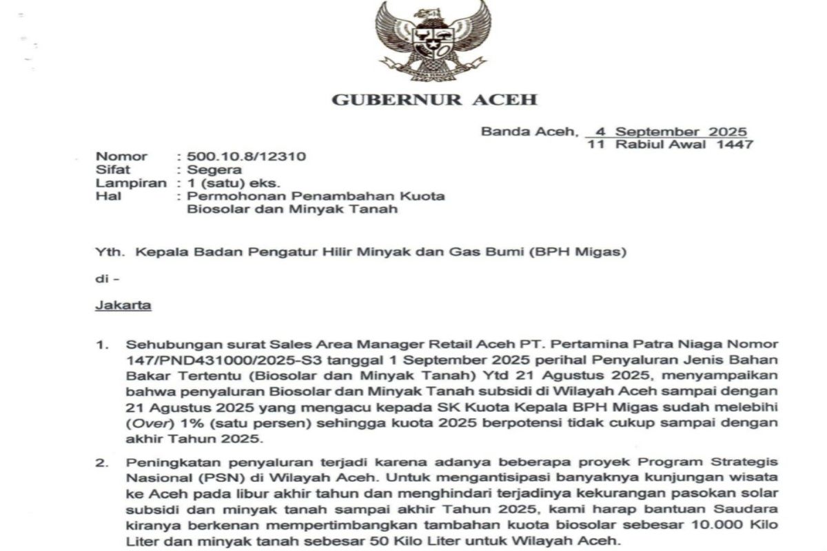 Antisipasi kelangkaan, Gubernur Aceh usulkan tambahan kuota LPG dan biosolar subsidi