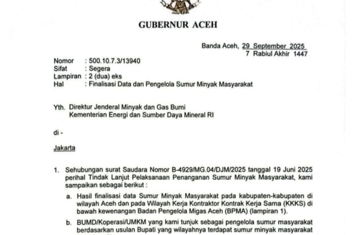 Final, Aceh usulkan legalisasi 2.101 sumur minyak rakyat ke ESDM