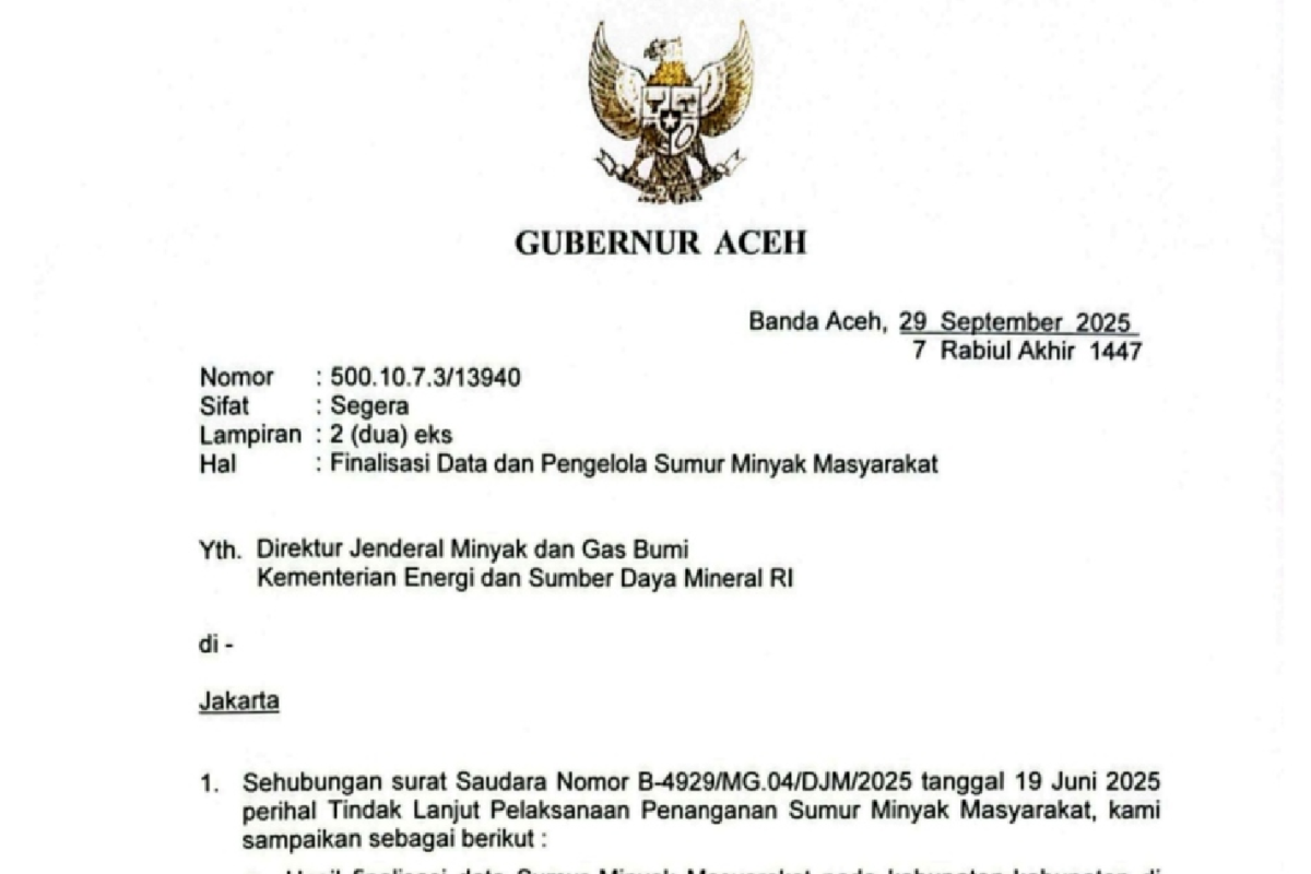 Gubernur Aceh usulkan legalisasi 2.101 sumur minyak rakyat ke ESDM