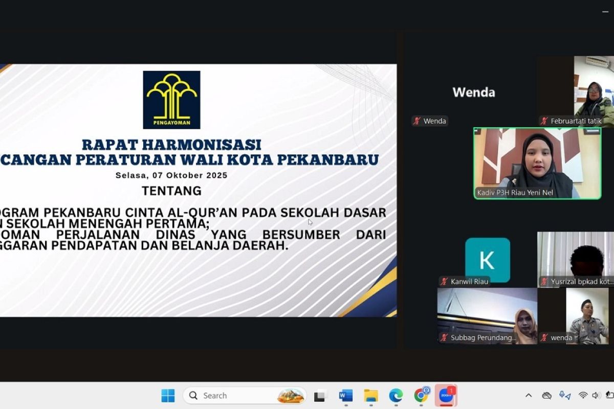 Kanwil Kemenkum Riau Fasilitasi Harmonisasi Dua Ranperwako Pekanbaru: Atur Perjalanan Dinas dan Program Cinta Al-Qur'an