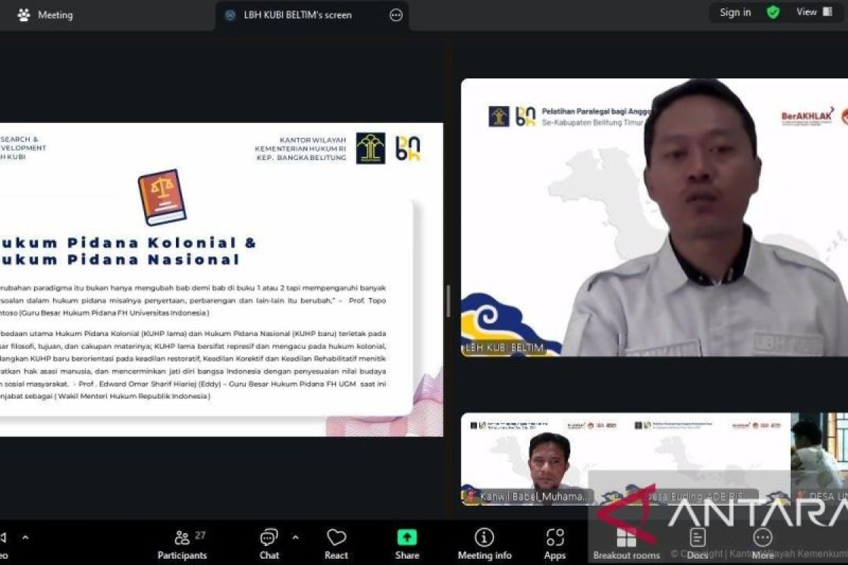 Kanwil Kemenkum Babel latih anggota Posbakum tingkatkan kapasitas-profesionalisme Paralegal