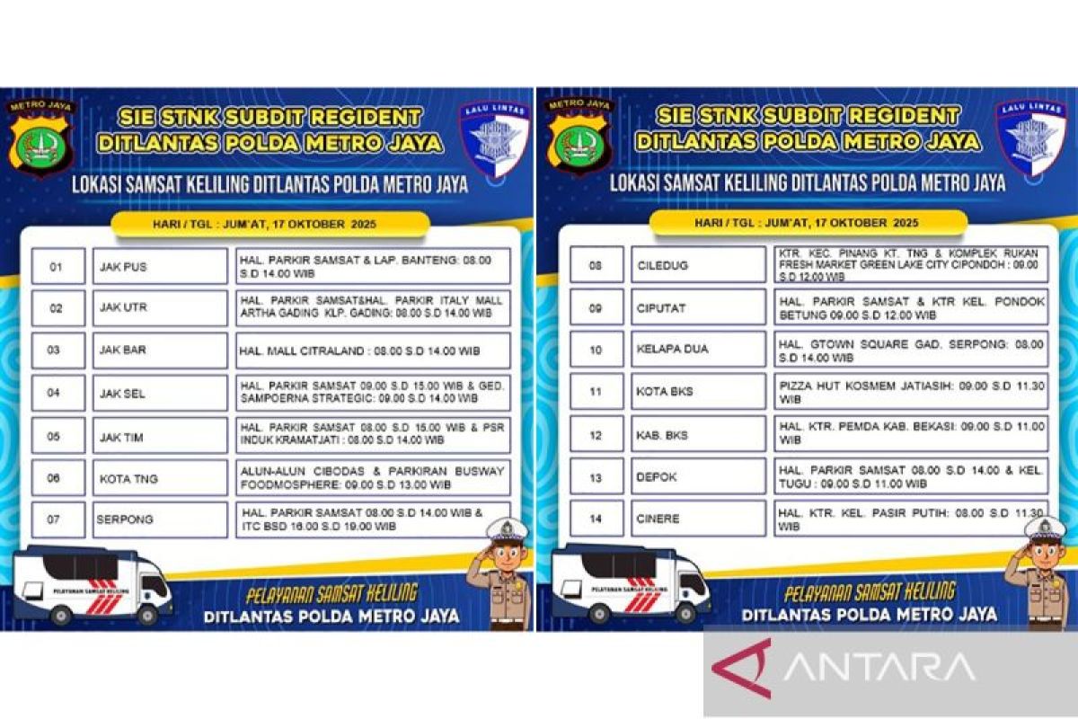 Jumat, gerai Samsat Keliling buka di 14 lokasi Jadetabek