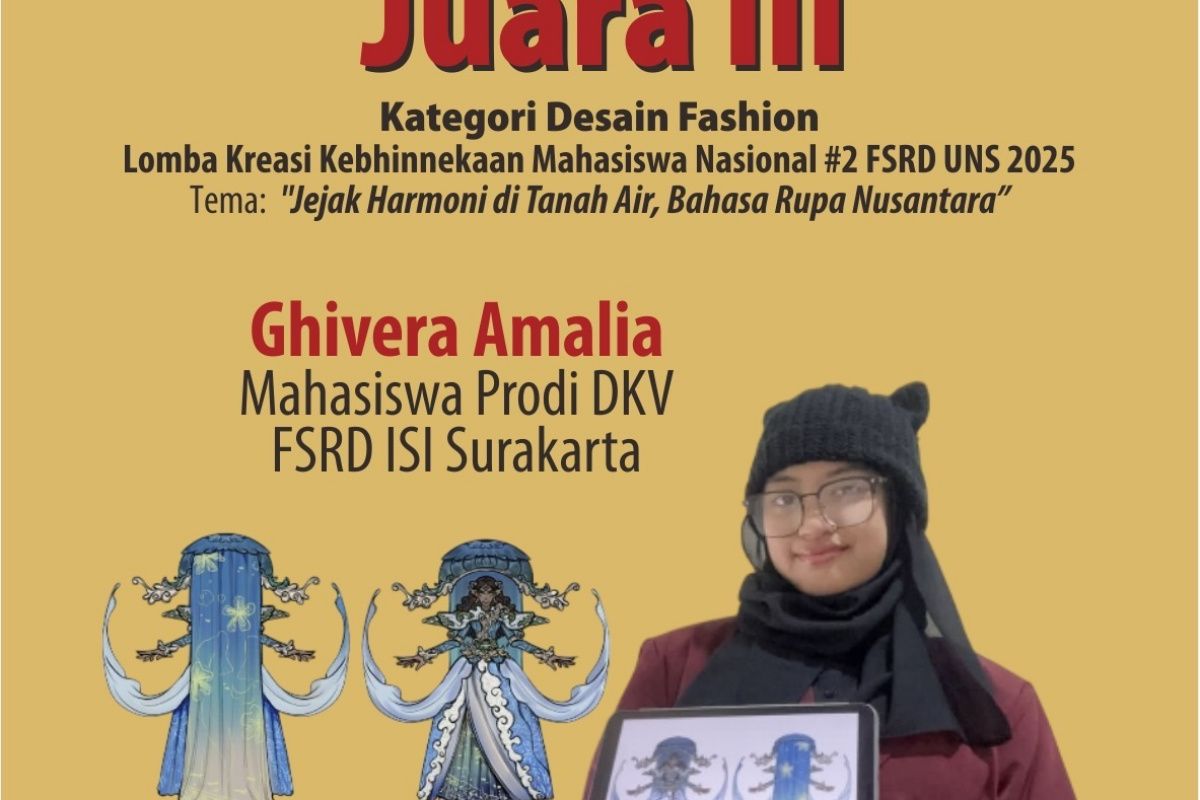 Mahasiswi DKV ISI Solo raih juara lomba desain fashion kostum tingkat nasional 2025