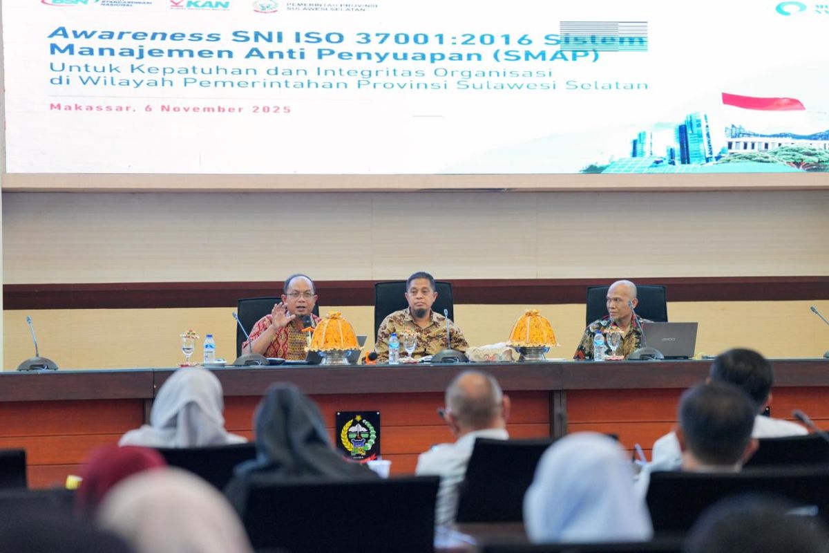 Cegah penyuapan, Pemprov Sulsel gandeng BSN terapkan ISO SMAP