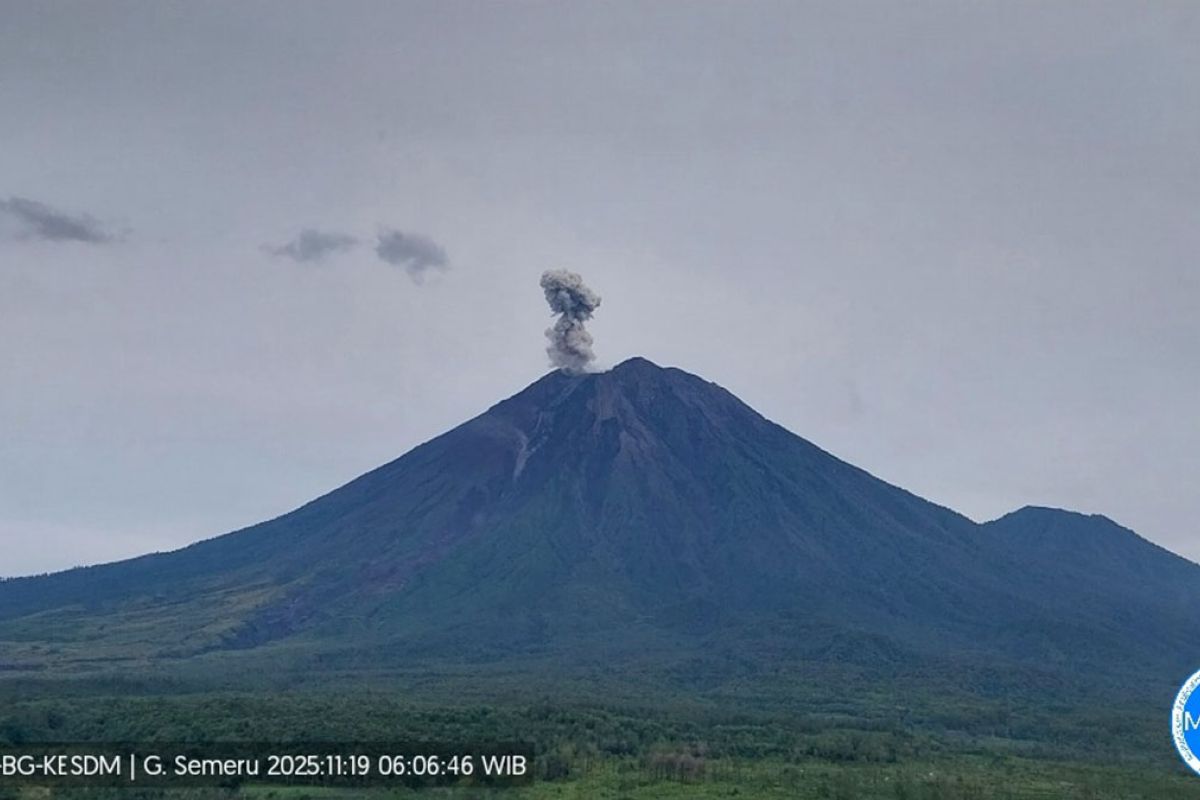 Gunung Semeru erupsi tiga kali dengan tinggi letusan 600 meter
