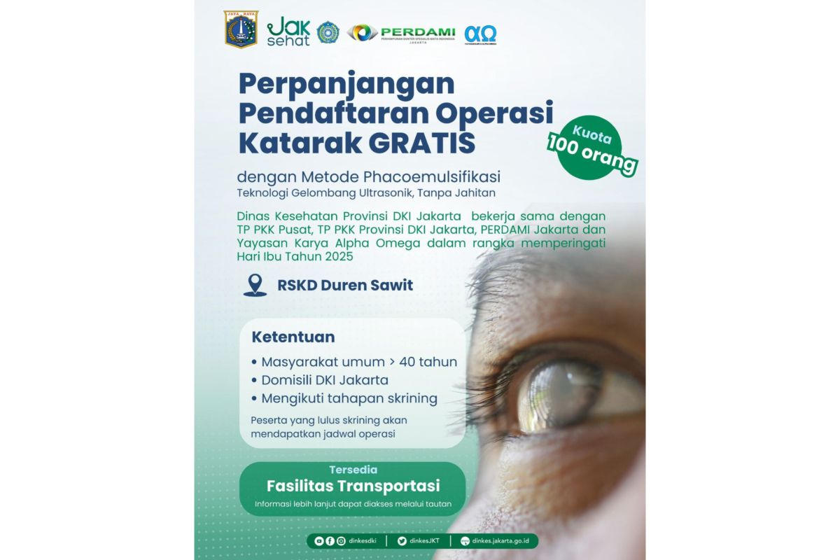 Dinas Kesehatan DKI masih buka pendaftaran operasi katarak gratis
