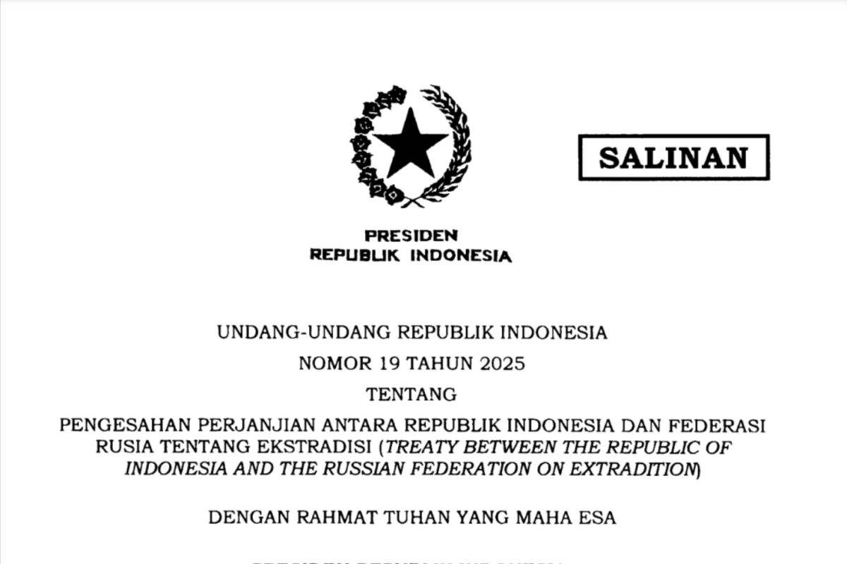 Presiden Prabowo sahkan UU Ekstradisi RI--Rusia perkuat kerja sama penegakan hukum