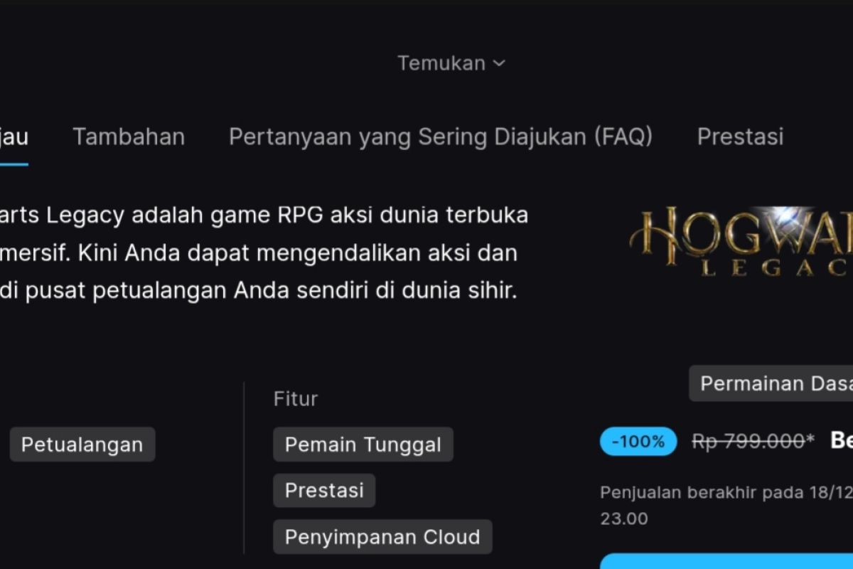 Epic Games gelar diskon natal, Hogwarts Legacy ditawarkan gratis