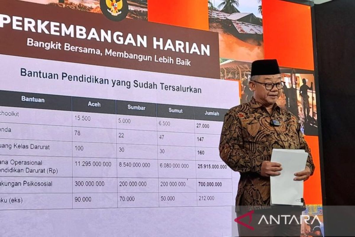 Mendikdasmen: 85 persen sekolah di Aceh dan Sumatera sudah beroperasi