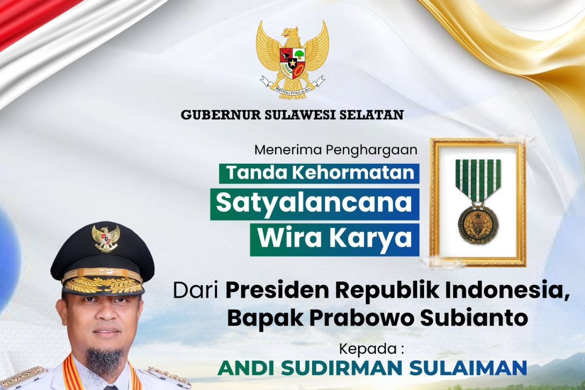 Gubernur Sulsel menerima Satyalancana Wira Karya dari Presiden Prabowo