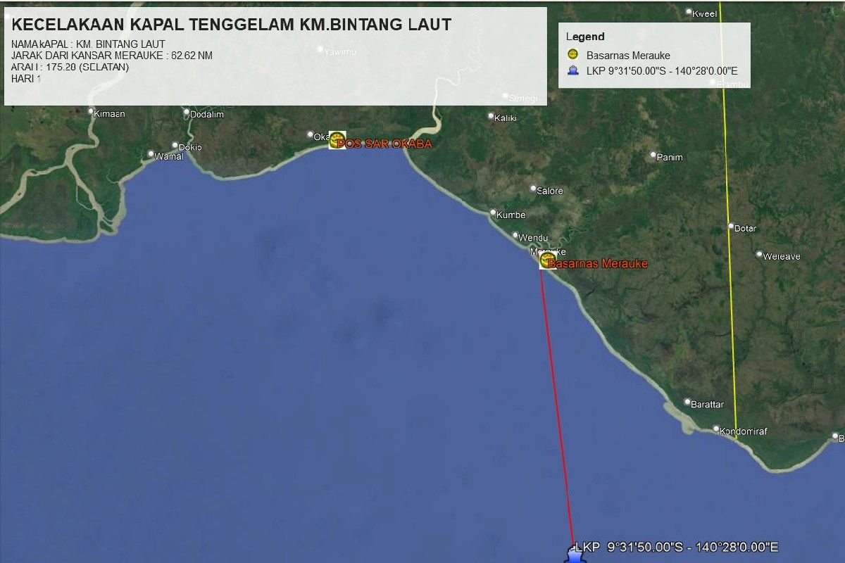 Tim SAR evakuasi 13 ABK KM Bintang Laut di sekitar perbatasan RI-PNG