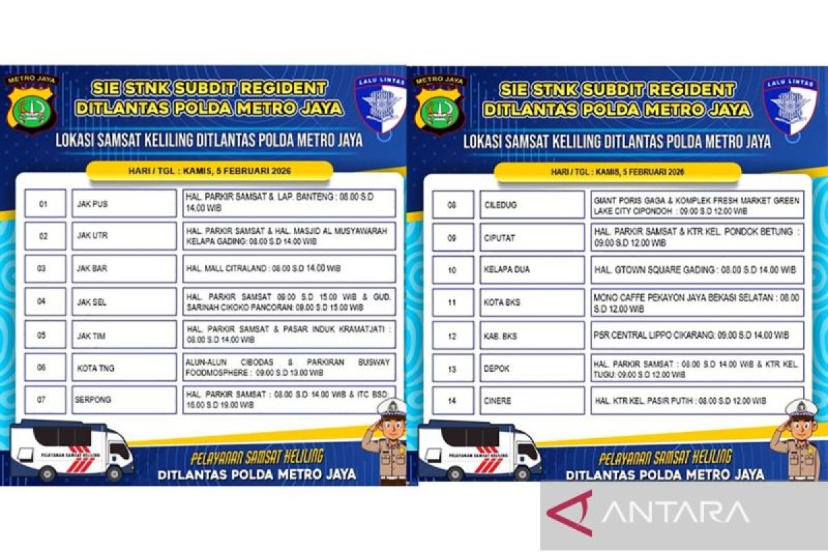 Kamis, Samsat Keliling tersedia di 14 wilayah Jadetabek