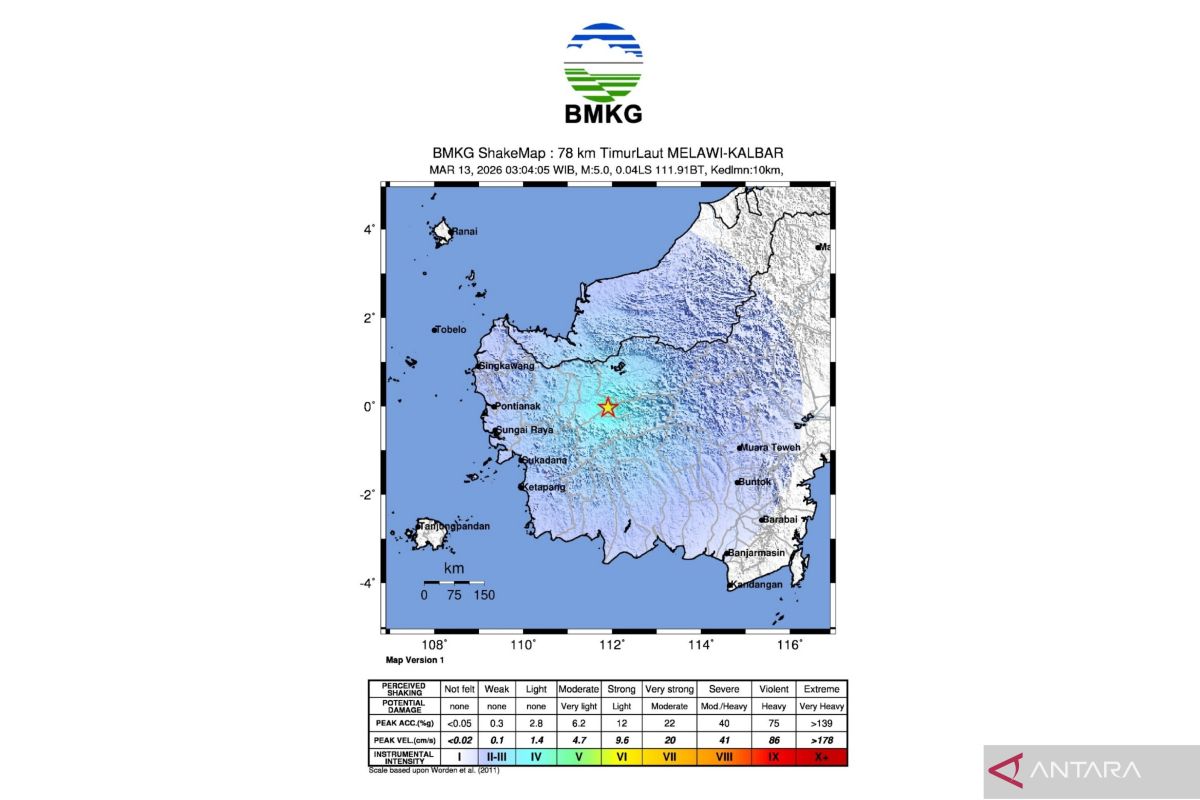 Sesar Adang picu gempa darat magnitudo 5,3 di Sintang Kalbar