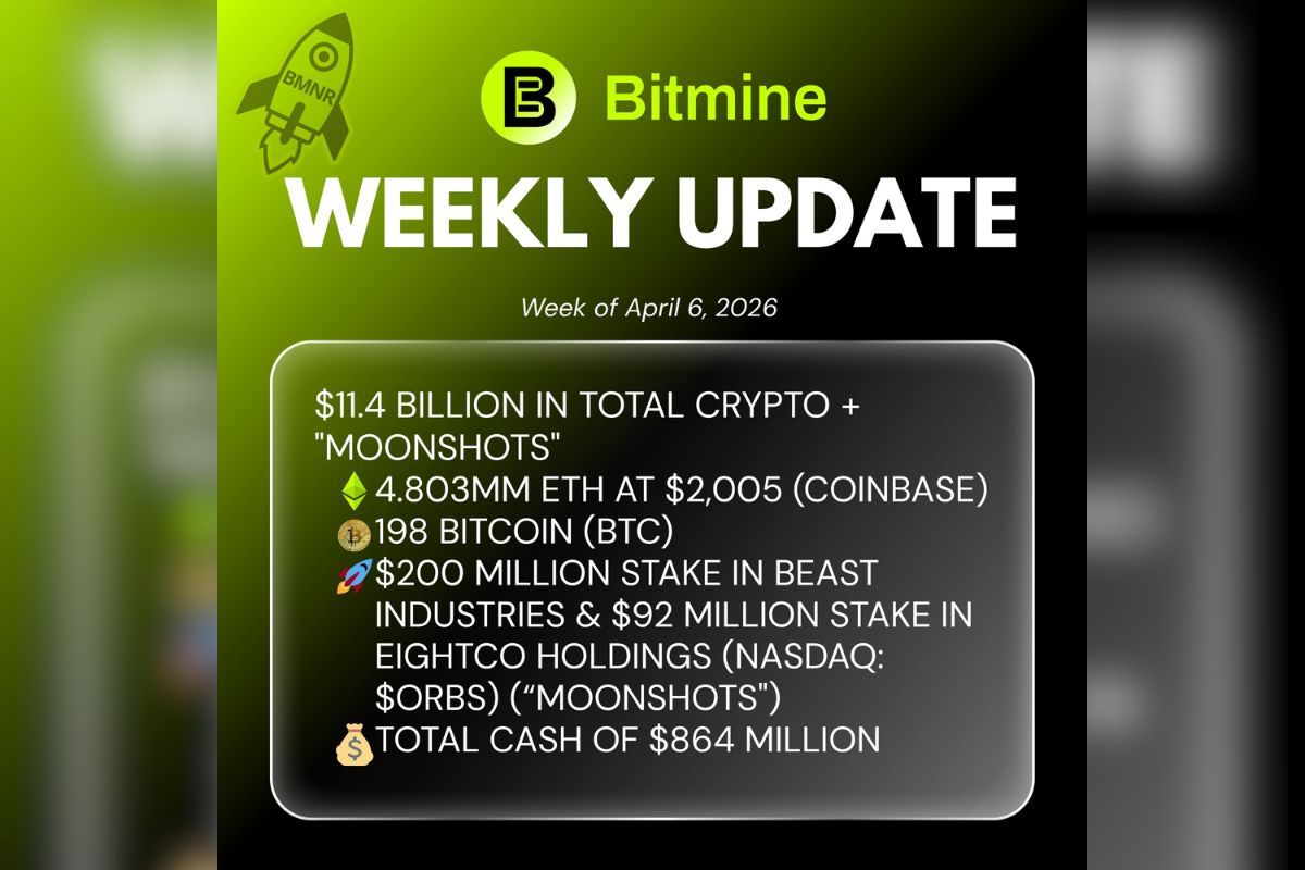 Bitmine Immersion Umumkan Kepemilikan ETH Capai 4,803 Juta Token dan Total Kepemilikan Kripto Serta Uang Tunai Sebesar $11,4 Miliar