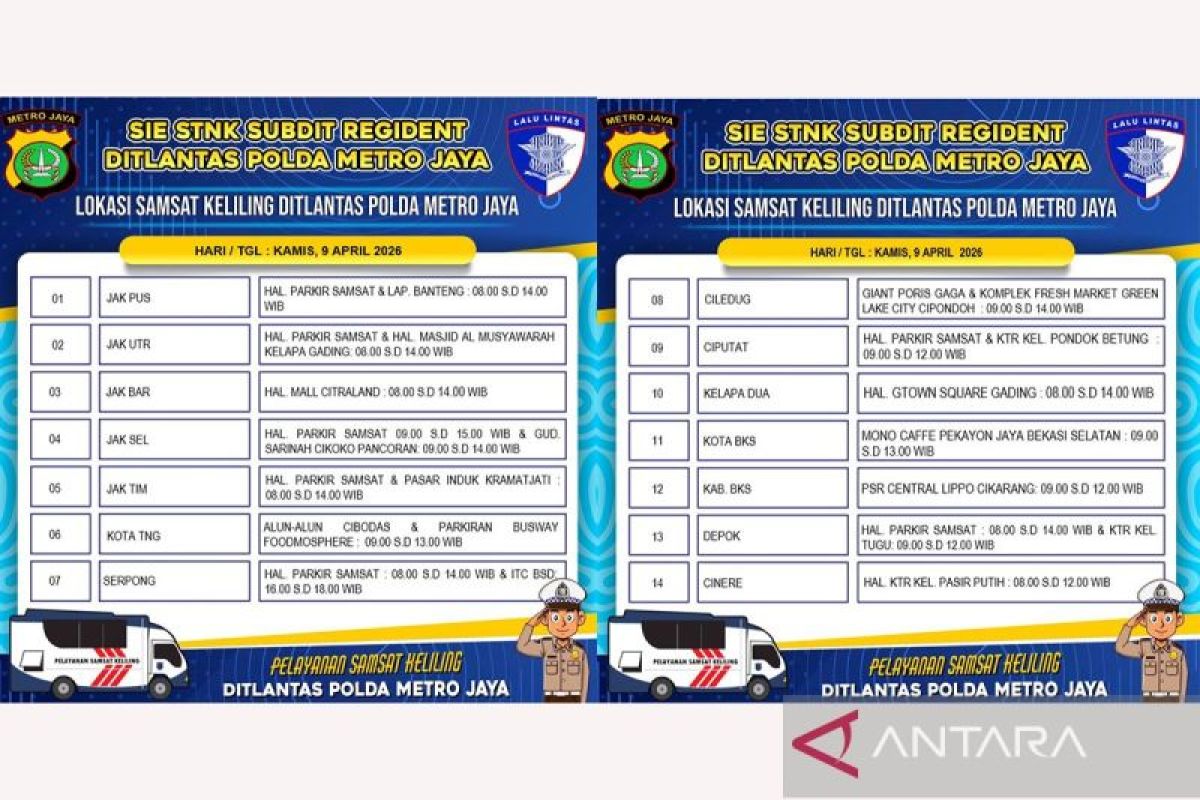 Samsat Keliling tersedia di 14 wilayah Jadetabek pada Kamis