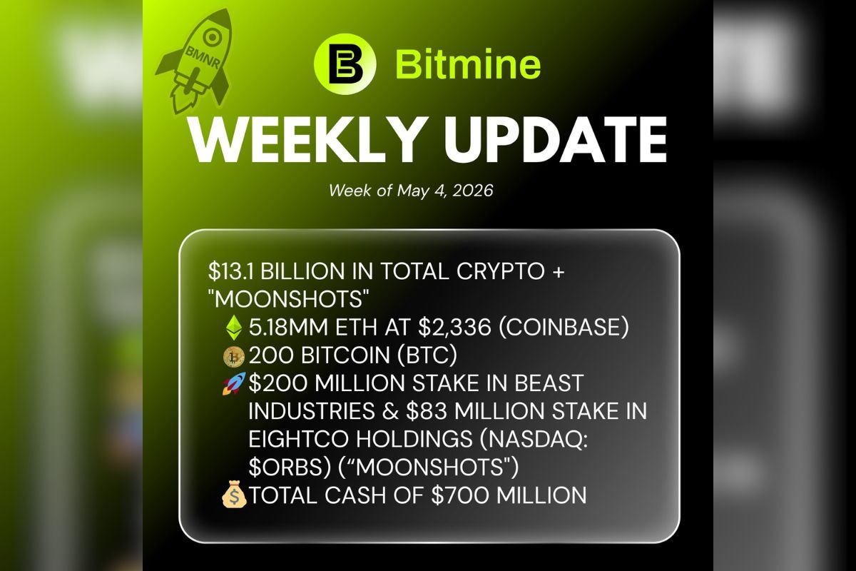 Bitmine Immersion Umumkan Kepemilikan ETH Mencapai 5,18 Juta Token, dan Total Kripto serta Uang Tunai sebesar $13,1 Miliar