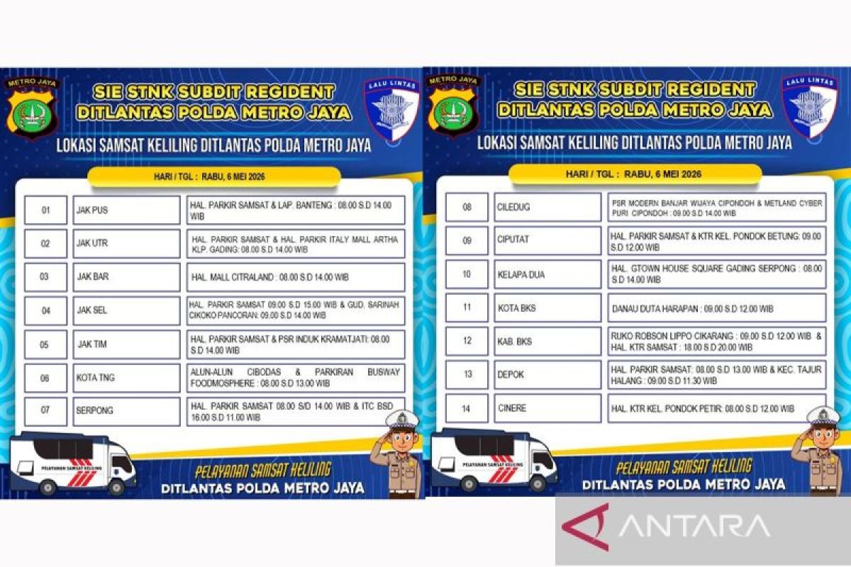Ini lokasi Samsat Keliling di 14 wilayah Jadetabek Rabu ini
