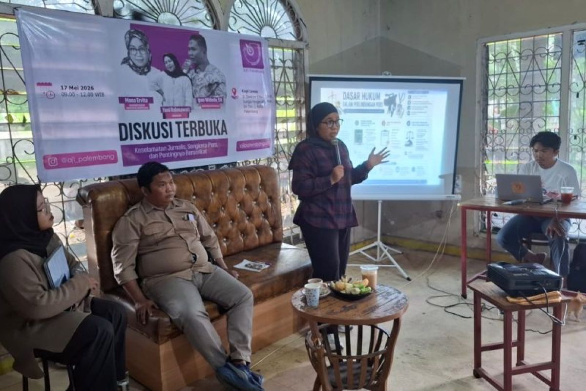 AJI Palembang gelar diskusi, soroti perlindungan jurnalis dan penyelesaian sengketa pers