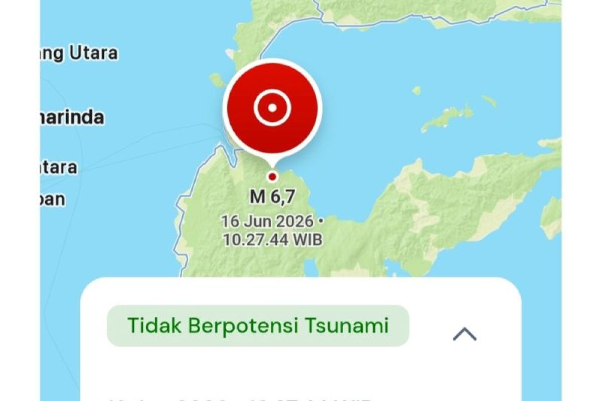 Palu diguncang gempa tektonik daratan magnitudo 6,7