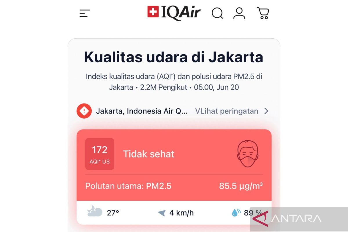 Kualitas udara Jakarta tercatat tak sehat Sabtu pagi