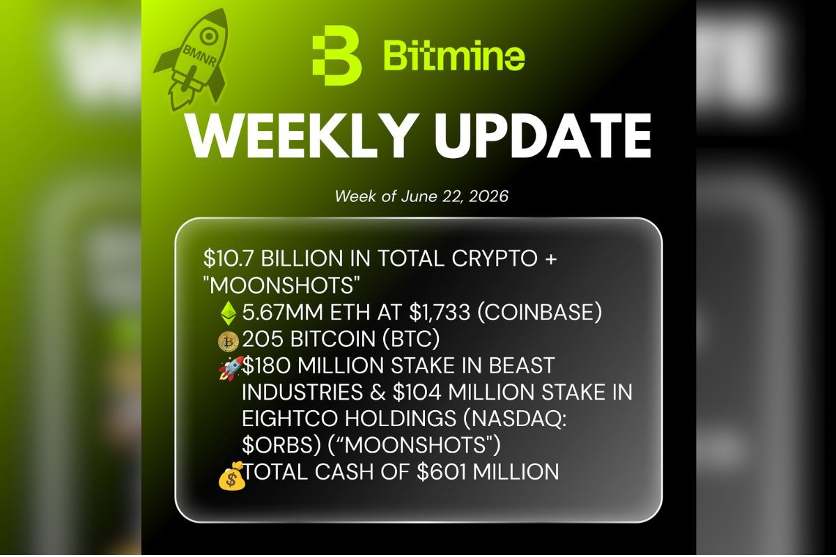 Bitmine Immersion Umumkan Kepemilikan ETH Capai 5,67 Juta Token dan Total Kepemilikan Kripto serta Uang Tunai Sebesar $10,7 Miliar
