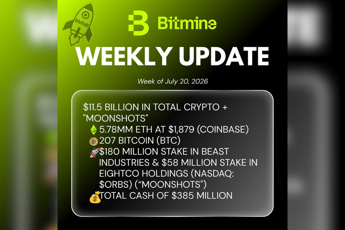 Bitmine Immersion Umumkan Kepemilikan ETH Mencapai 5,78 Juta Token dan Total Kepemilikan Kripto serta Uang Tunai Sebesar $11,5 Miliar